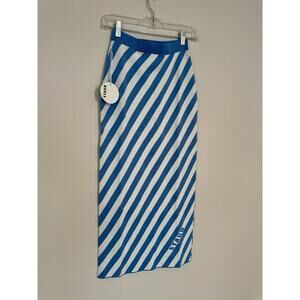 STAUD Blue and White Striped Skirt